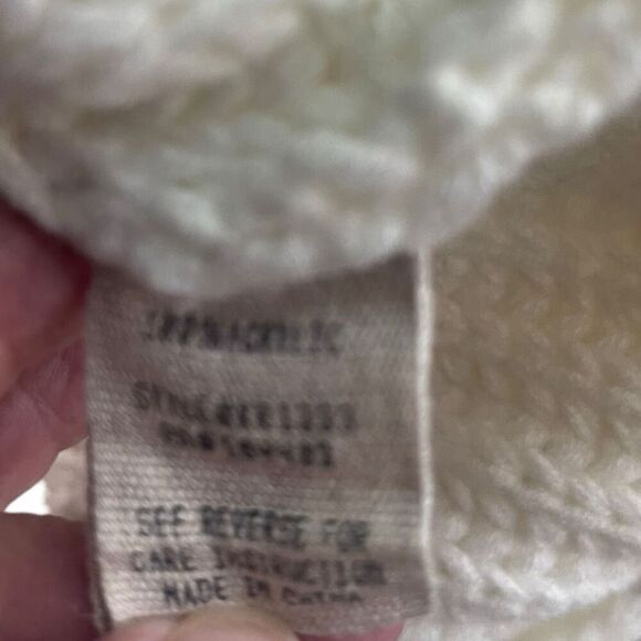 Anthropologie Moon River Fringe hem Crew neck Ribbed Knit Sweater Sz Small Ivory - Picture 5 of 8